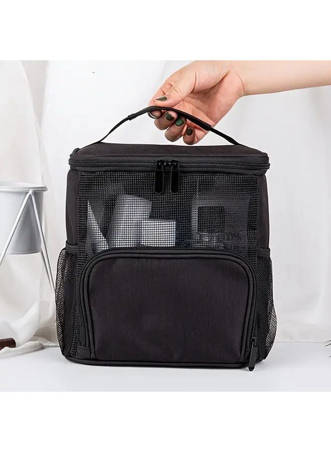حامل دش شبكي أسود محمول سريع الجفاف منظف معلق للحمام وصالة الألعاب الرياضية والسفر - Image 2